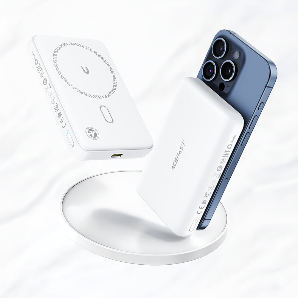 Bezdrátová externí baterie Acefast M26, 10000mAh, 20W, PD + FQI, 1 x QI - 1 x USB-C, Bílá