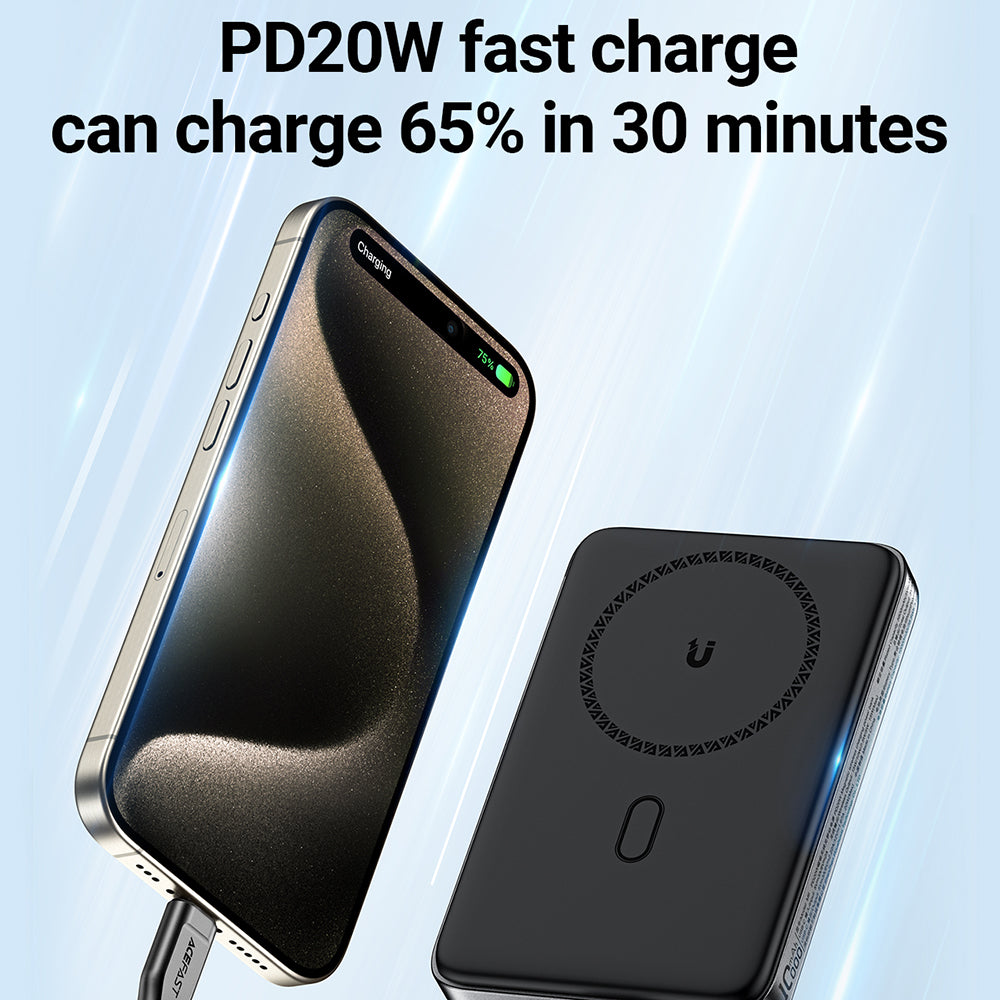 Bezdrátová externí baterie Acefast M6, 10000mAh, 20W, PD + FQI, 1 x QI - 1 x USB-C, černá