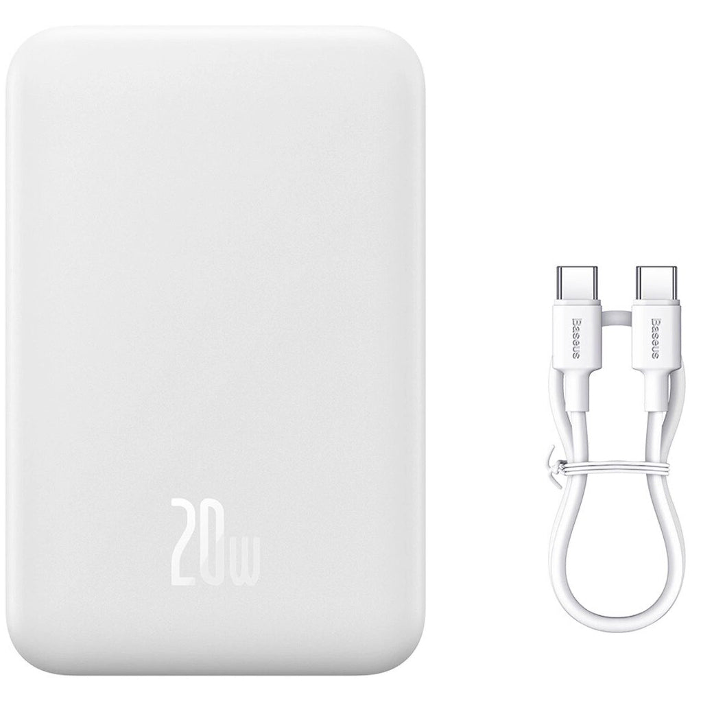 Bezdrátová externí baterie Baseus Magnetic Mini, 20000mAh, 20W, PD + FQI, 1 x QI - 1 x USB-C, bílá PPCX150002