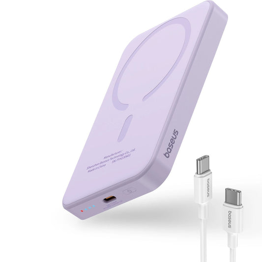 Externí bezdrátová baterie Baseus Magnetic Mini, 5000mAh, 20W, PD + FQI, 1 x QI - 1 x USB-C, Fialová P10022107513