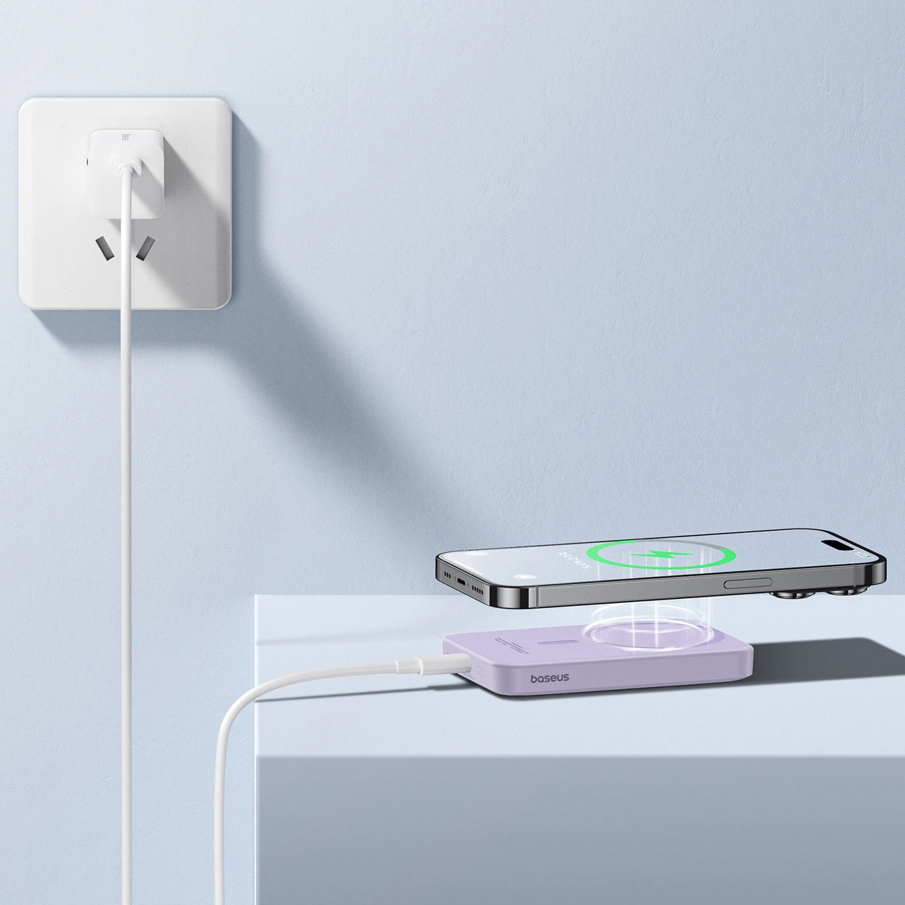 Externí bezdrátová baterie Baseus Magnetic Mini, 5000mAh, 20W, PD + FQI, 1 x QI - 1 x USB-C, Fialová P10022107513