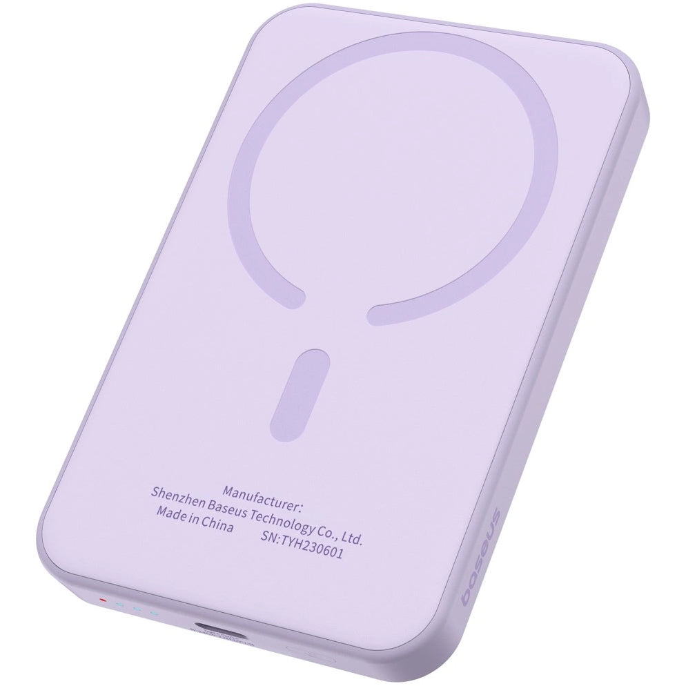 Externí bezdrátová baterie Baseus Magnetic Mini, 5000mAh, 20W, PD + FQI, 1 x QI - 1 x USB-C, Fialová P10022107513