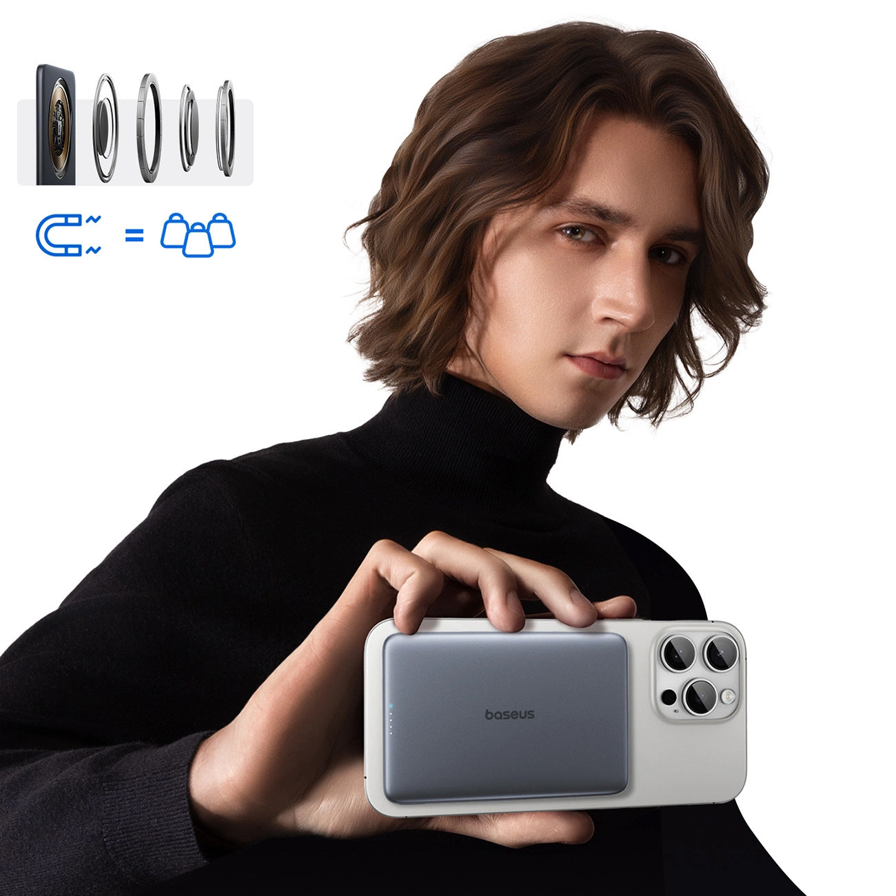 Bezdrátová externí baterie Baseus PicoGo AM41, 5000mAh, 20W, PD + FQI, 1 x QI - 1 x USB-C, šedá P1007680C813-00