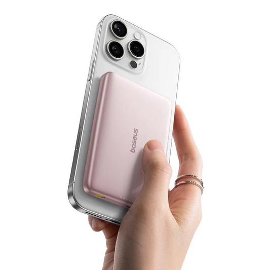 Externí bezdrátová baterie Baseus PicoGo AM41, 10000mAh, 27W, PD + FQI, 1 x QI - 1 x USB-C, Růžová E0027202