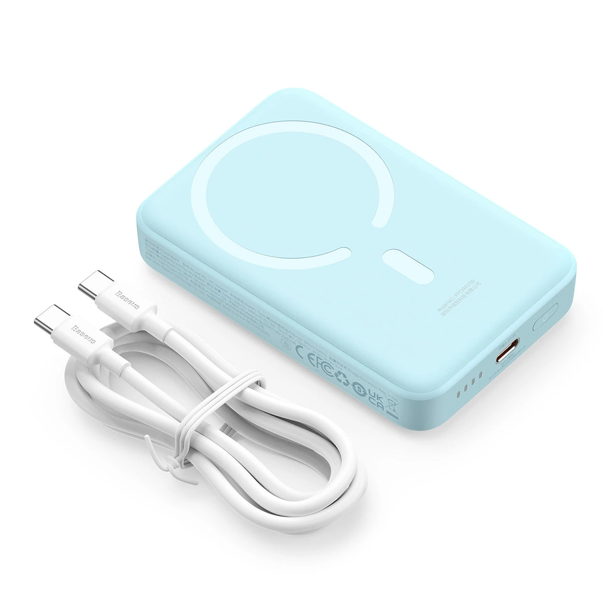 Externí bezdrátová baterie Baseus Magnetic Mini, 10000mAh, 30W, PD + FQI, 1 x QI - 1 x USB-C, Modrá PPCX110203