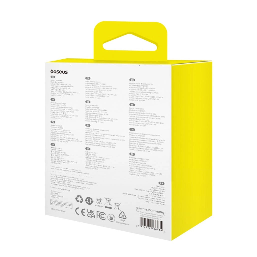 Externí bezdrátová baterie Baseus Magnetic Mini, 5000mAh, 20W, PD + FQI, 1 x QI - 1 x USB-C, Fialová P10022107513