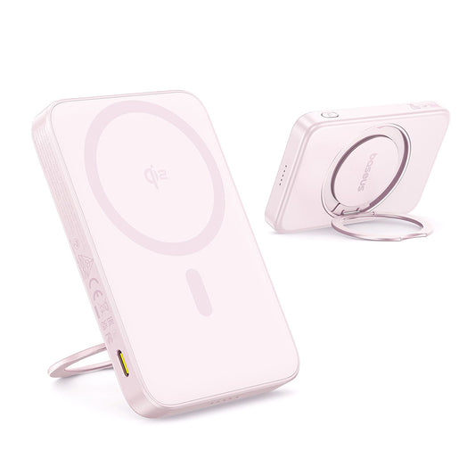 Bezdrátová externí baterie Baseus PicoGo, 5000mAh, 20W, PD + FQI, 1 x QI - 1 x USB-C, Růžová P10076800413-00