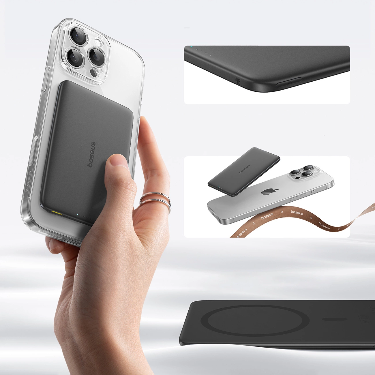 Bezdrátová externí baterie Baseus PicoGo AM41, 5000mAh, 20W, PD + FQI, 1 x QI - 1 x USB-C, Černá