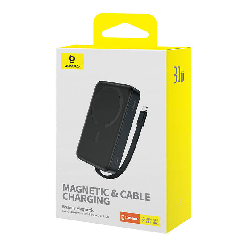 Externí bezdrátová baterie Baseus Magnetic Mini, 10000mAh, 30W, PD + FQI, 1 x QI - 2 x USB-C, Černá P1002210B113-00