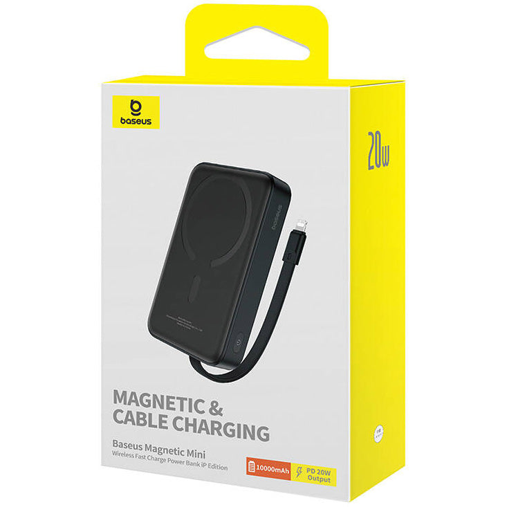Externí bezdrátová baterie Baseus Magnetic Mini, 10000mAh, 20W, PD + FQI, 1 x Lightning - 1 x QI - 1 x USB-C, Černá P10022109113-00