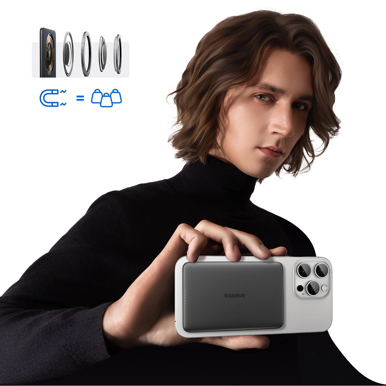 Bezdrátová externí baterie Baseus PicoGo AM41, 5000mAh, 20W, PD + FQI, 1 x QI - 1 x USB-C, Černá