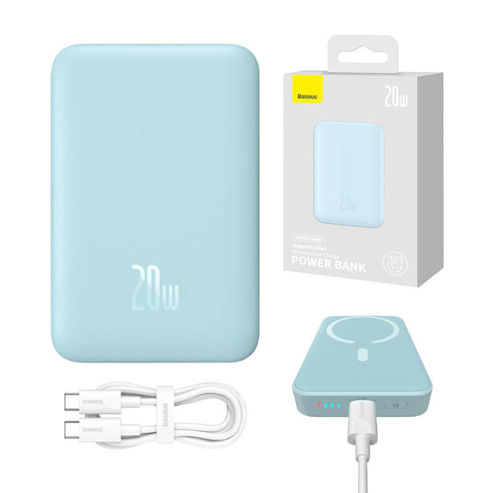 Externí bezdrátová baterie Baseus Magnetic Mini, 10000mAh, 20W, PD + FQI, 1 x QI - 1 x USB-C, Modrá PPCX110103