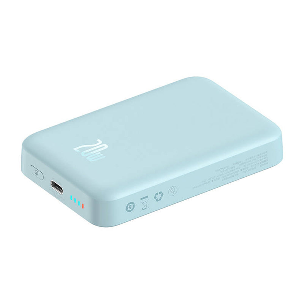 Externí bezdrátová baterie Baseus Magnetic Mini, 10000mAh, 20W, PD + FQI, 1 x QI - 1 x USB-C, Modrá PPCX110103