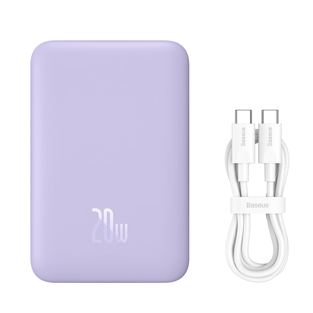 Externí bezdrátová baterie Baseus Magnetic Mini, 10000mAh, 20W, PD + FQI, 1 x QI - 1 x USB-C, Fialová PPCX110105