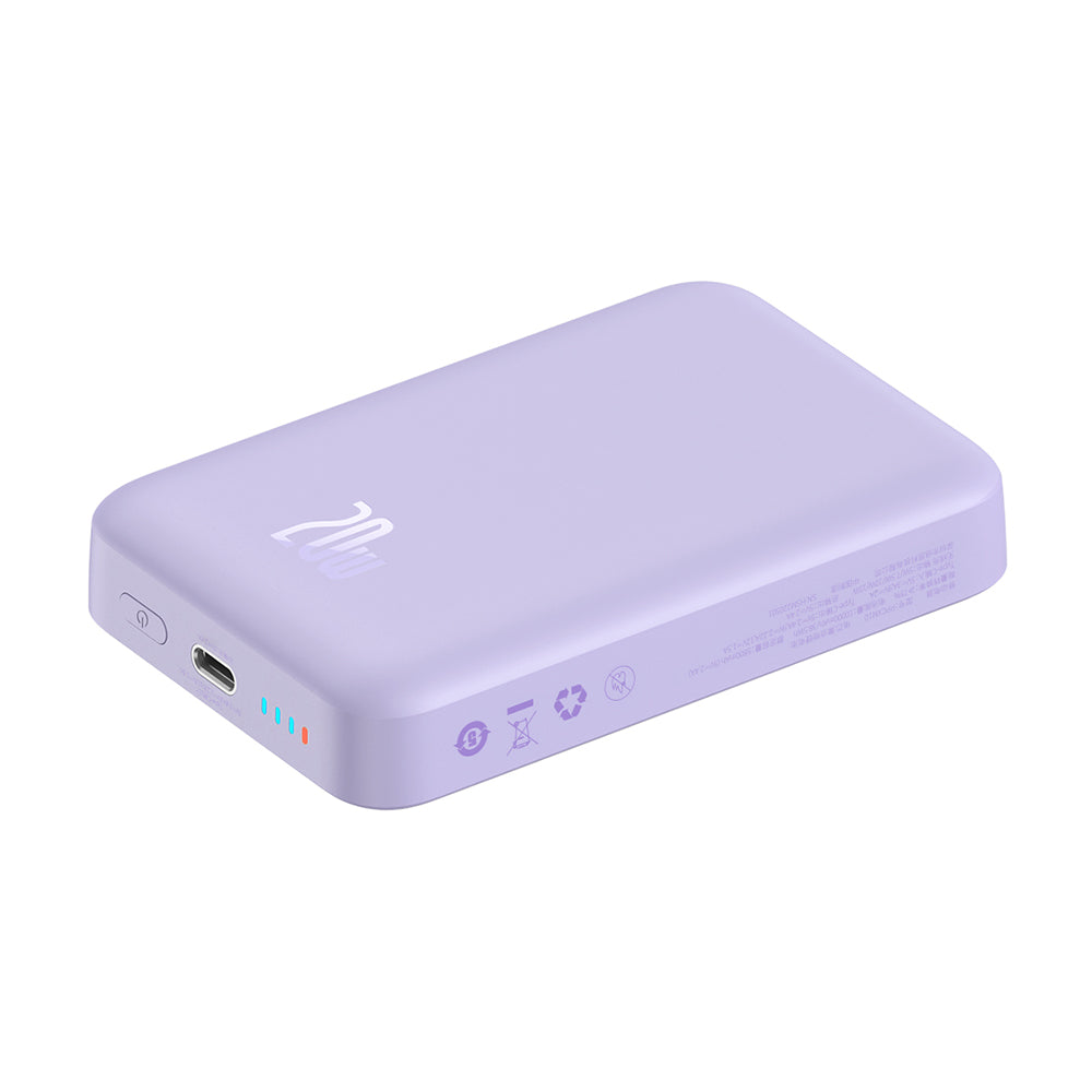 Externí bezdrátová baterie Baseus Magnetic Mini, 10000mAh, 20W, PD + FQI, 1 x QI - 1 x USB-C, Fialová PPCX110105