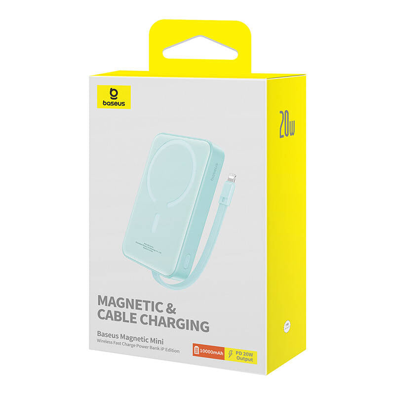 Externí bezdrátová baterie Baseus Magnetic Mini, 10000mAh, 20W, PD + FQI, 1 x Lightning - 1 x QI - 1 x USB-C, zelená P10022109333-00