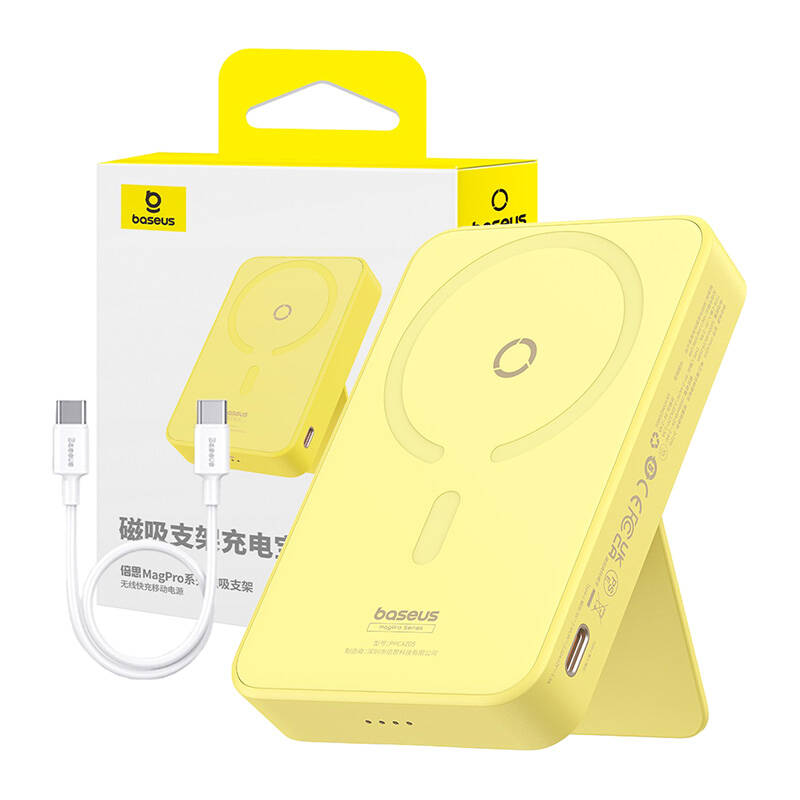 Bezdrátová externí baterie Baseus MagPro PPCXZ05, 5000mAh, 20W, PD + FQI, 1 x QI - 1 x USB-C, Žlutá P10064101Y23-00