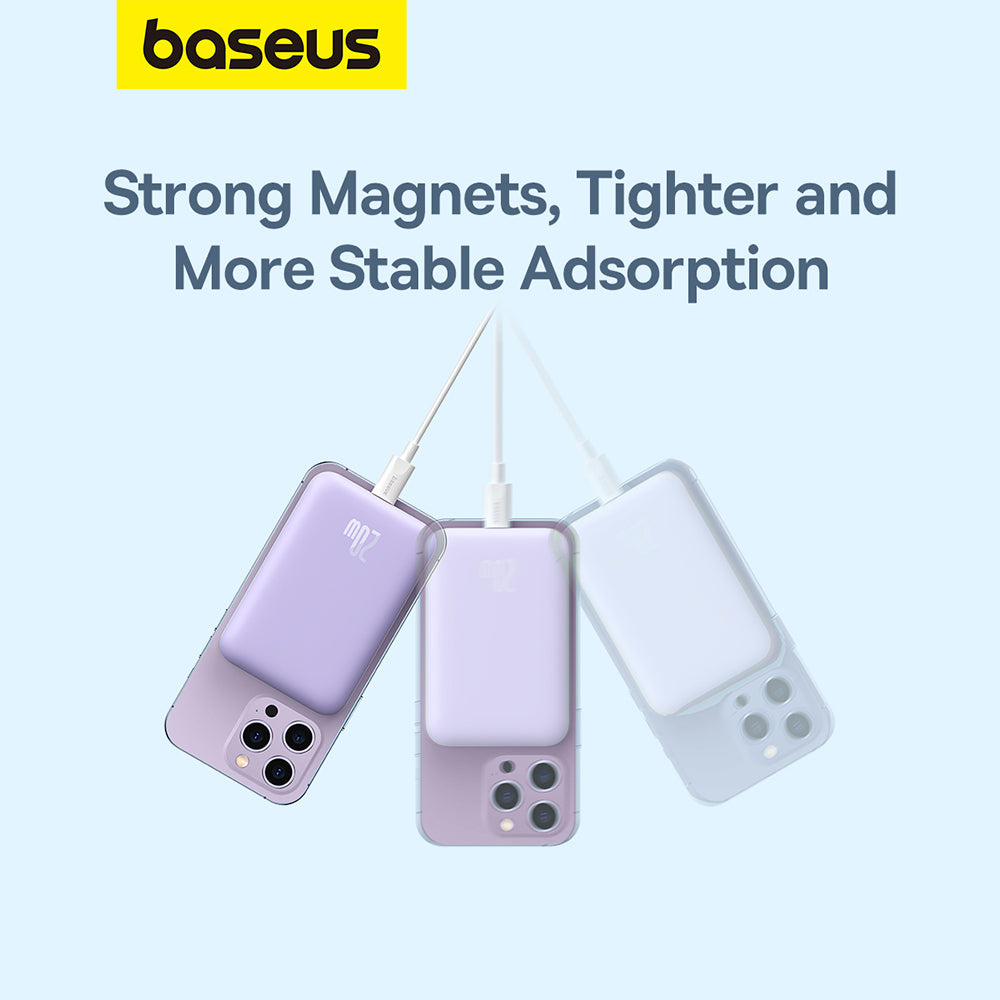 Externí bezdrátová baterie Baseus Mini Air, 6000mAh, 20W, PD + FQI, 1 x QI - 1 x USB-C, Fialová P10059002513-00