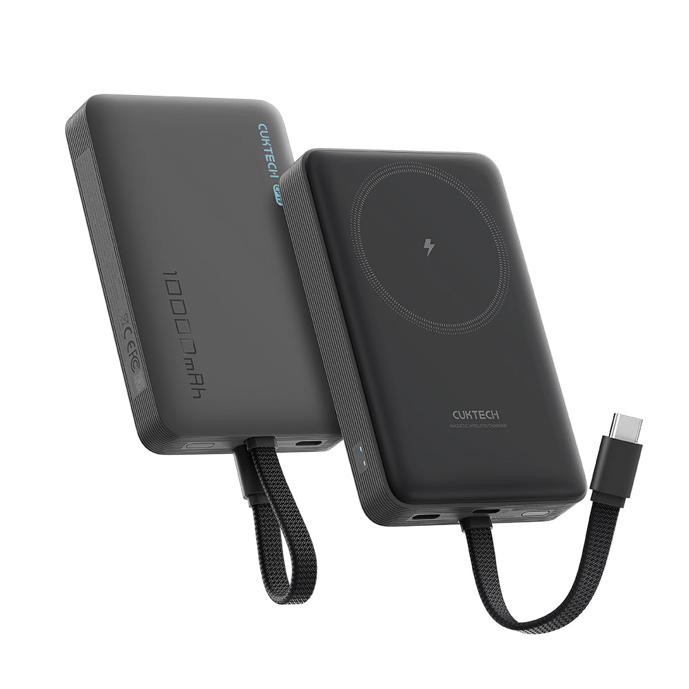 Bezdrátová externí baterie Cuktech WPB100L, 10000mAh, 22,5W, PD + FQI, 1 x QI - 2 x USB-C, černá CKWPB100LGLBK