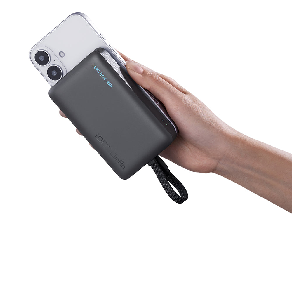 Bezdrátová externí baterie Cuktech WPB100L, 10000mAh, 22,5W, PD + FQI, 1 x QI - 2 x USB-C, černá CKWPB100LGLBK