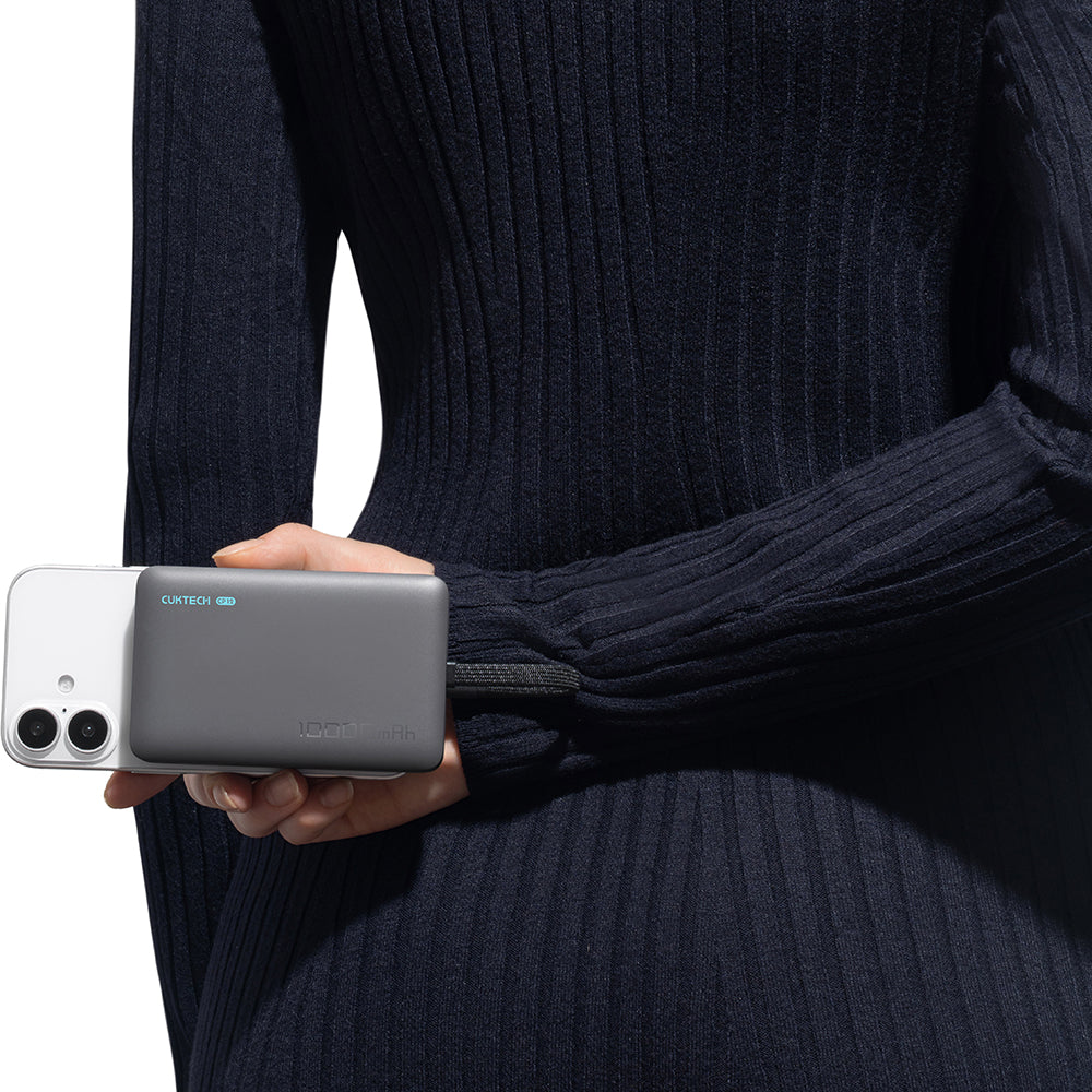 Bezdrátová externí baterie Cuktech WPB100L, 10000mAh, 22,5W, PD + FQI, 1 x QI - 2 x USB-C, černá CKWPB100LGLBK