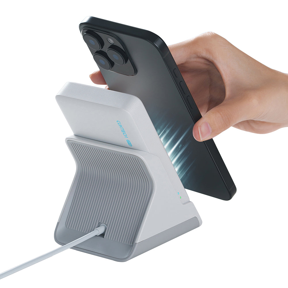 Bezdrátová externí baterie Cuktech WPB100N, 10000mAh, 20W, PD + FQI, 1 x QI - 1 x USB-C, bílá CKWPB100NGLGR
