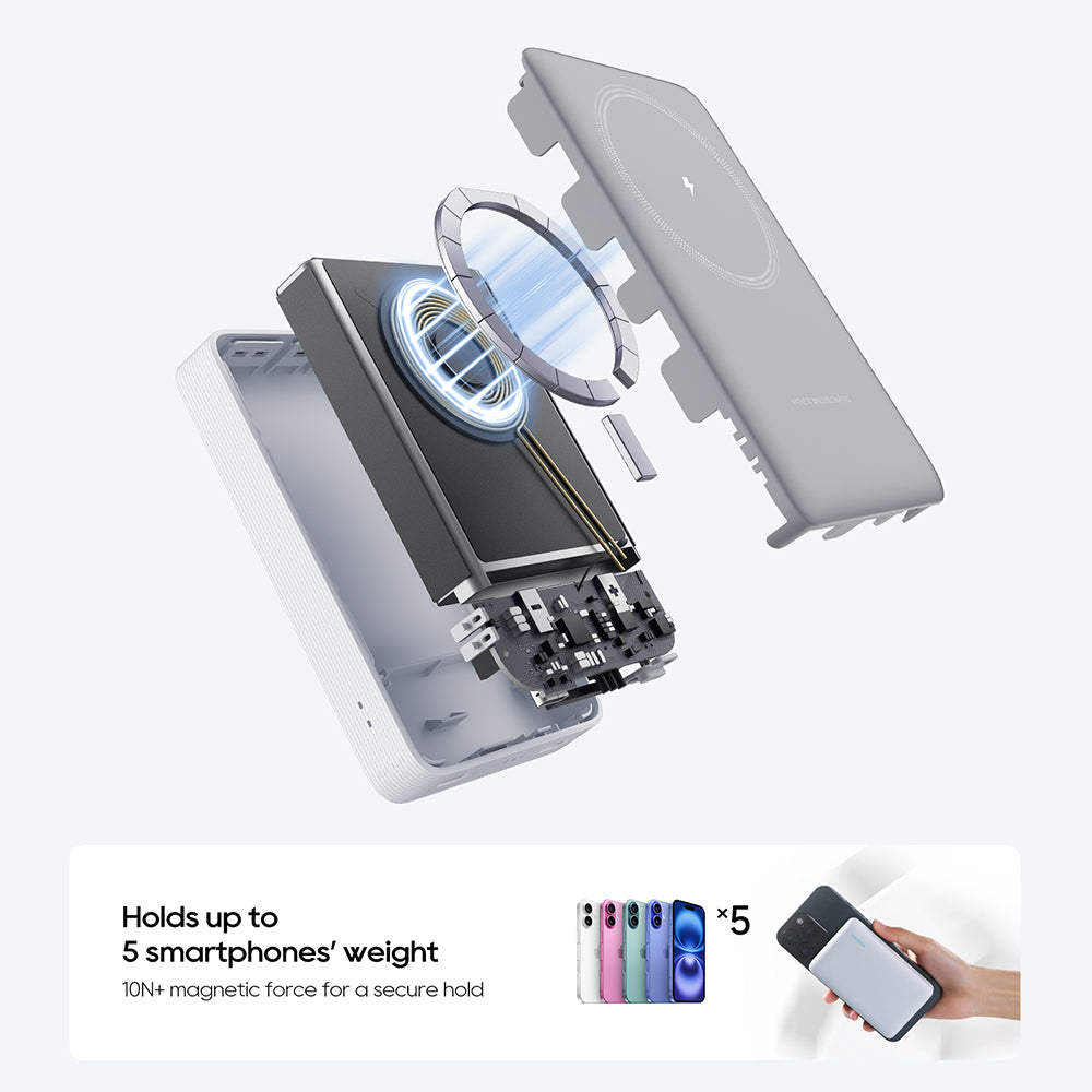 Bezdrátová externí baterie Cuktech WPB100N, 10000mAh, 20W, PD + FQI, 1 x QI - 1 x USB-C, bílá CKWPB100NGLGR