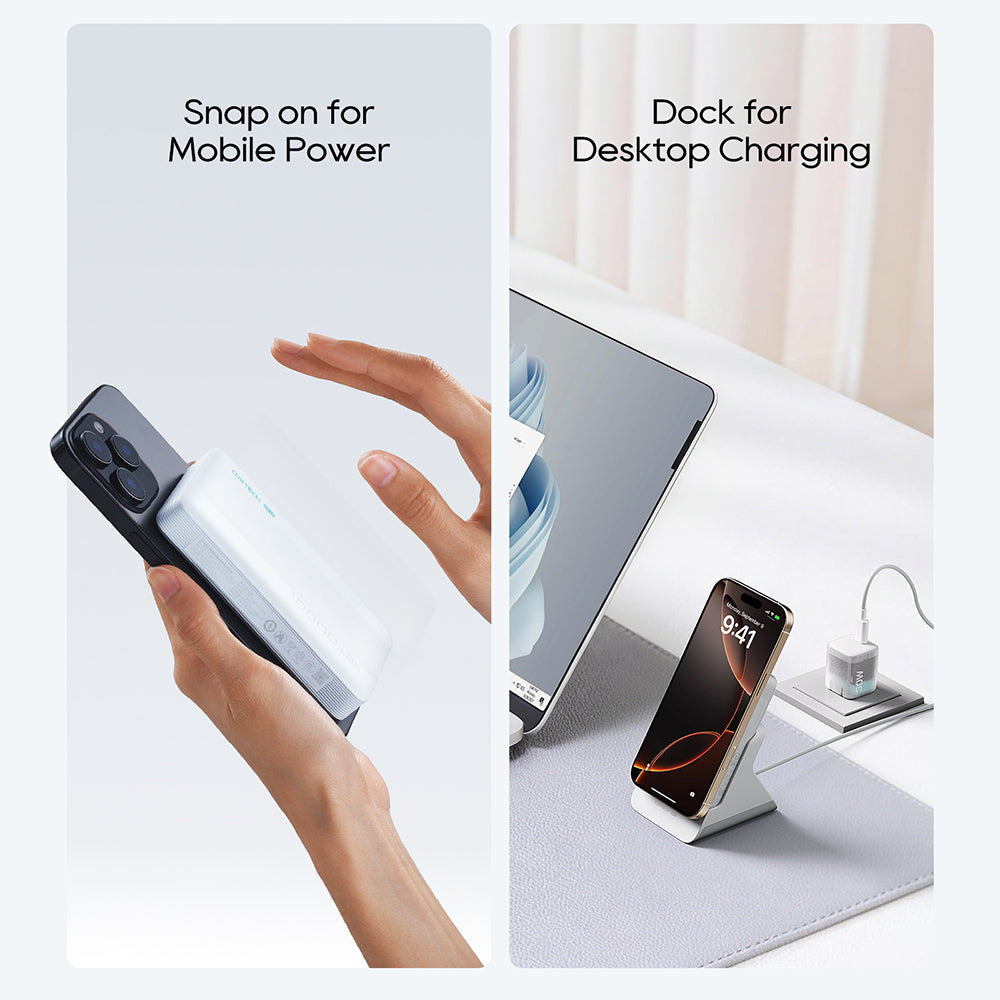 Bezdrátová externí baterie Cuktech WPB100N, 10000mAh, 20W, PD + FQI, 1 x QI - 1 x USB-C, bílá CKWPB100NGLGR