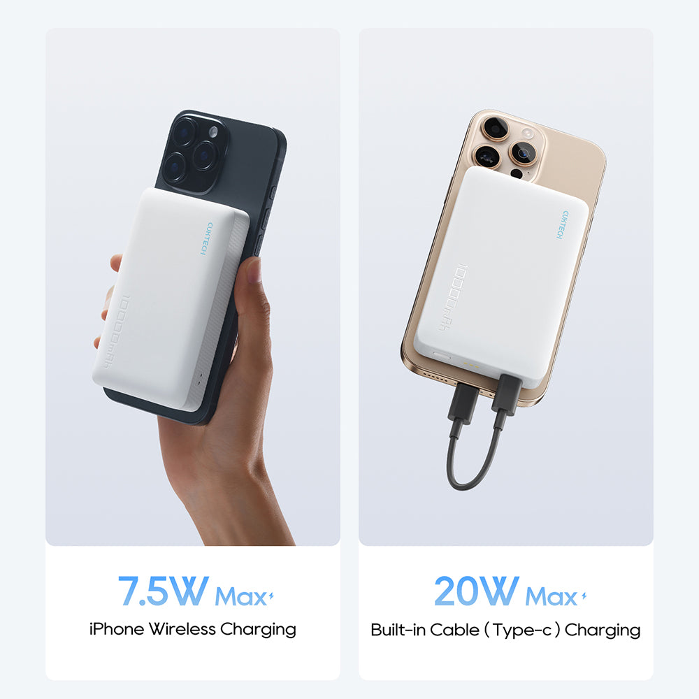 Bezdrátová externí baterie Cuktech WPB100N, 10000mAh, 20W, PD + FQI, 1 x QI - 1 x USB-C, bílá CKWPB100NGLGR