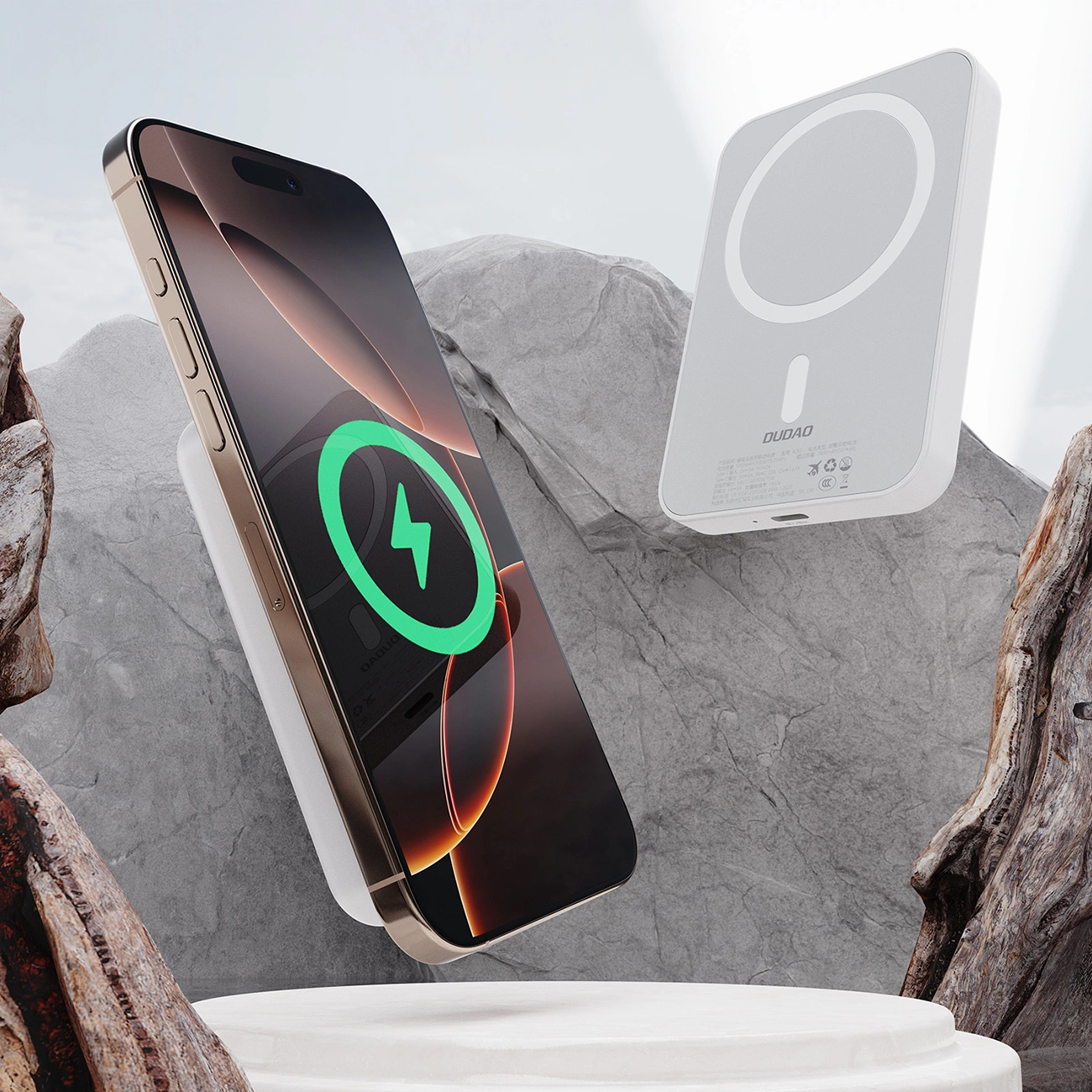Bezdrátová externí baterie Dudao K26, 10000mAh, 20W, PD + FQI, 1 x QI - 1 x USB-C, Bílá