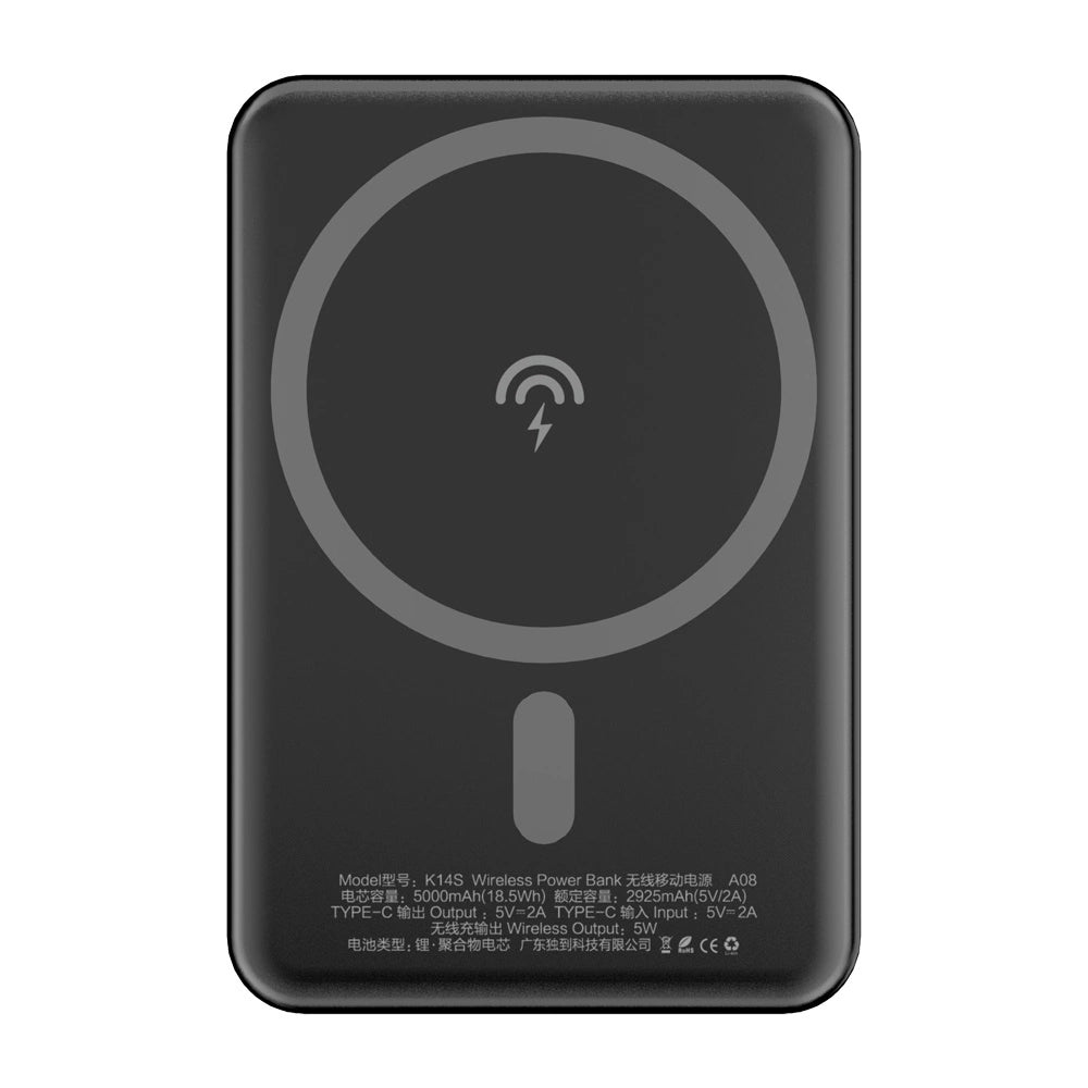 Externí bezdrátová baterie Dudao K14S, 5000mAh, 10W, PD + QI, 1 x QI - 1 x USB-C, Černá