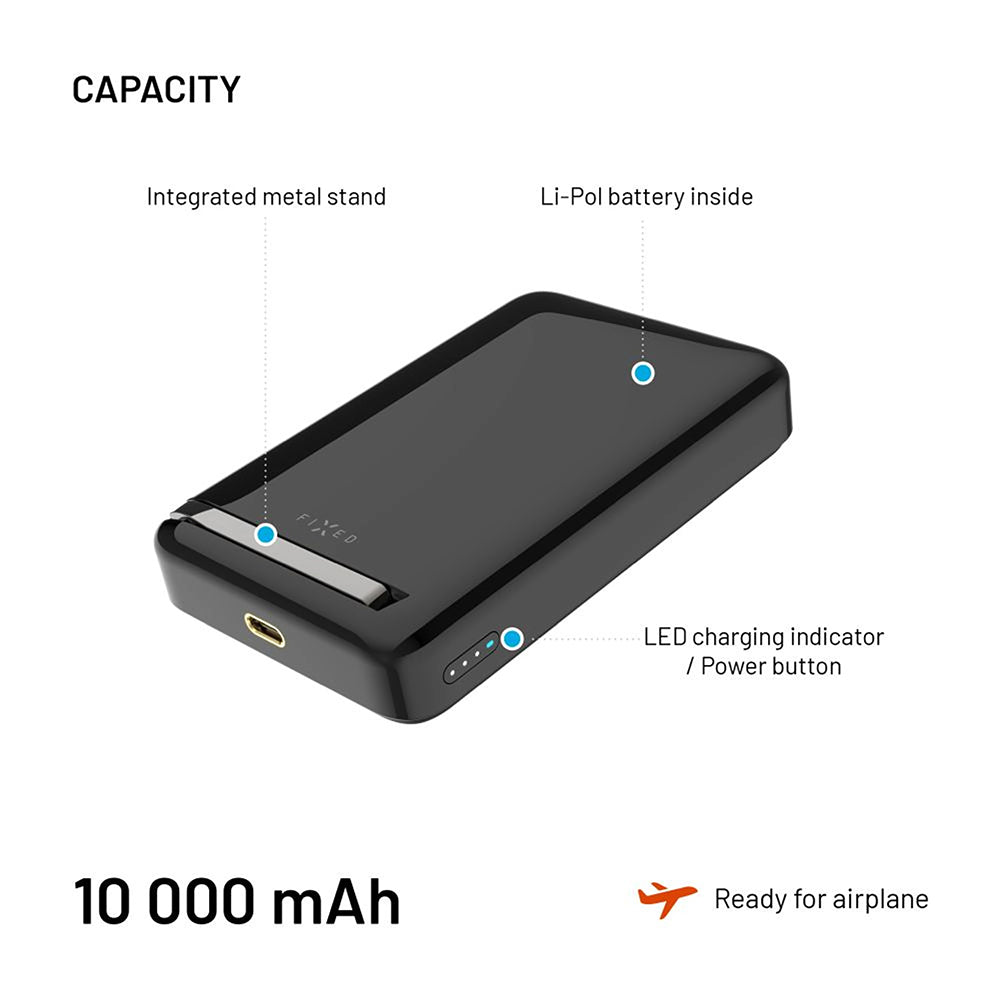 Externí bezdrátová baterie Fixed MagZen 10 Pro, 10000mAh, 30W, PD + FQI, 1 x QI - 1 x USB-C, černá