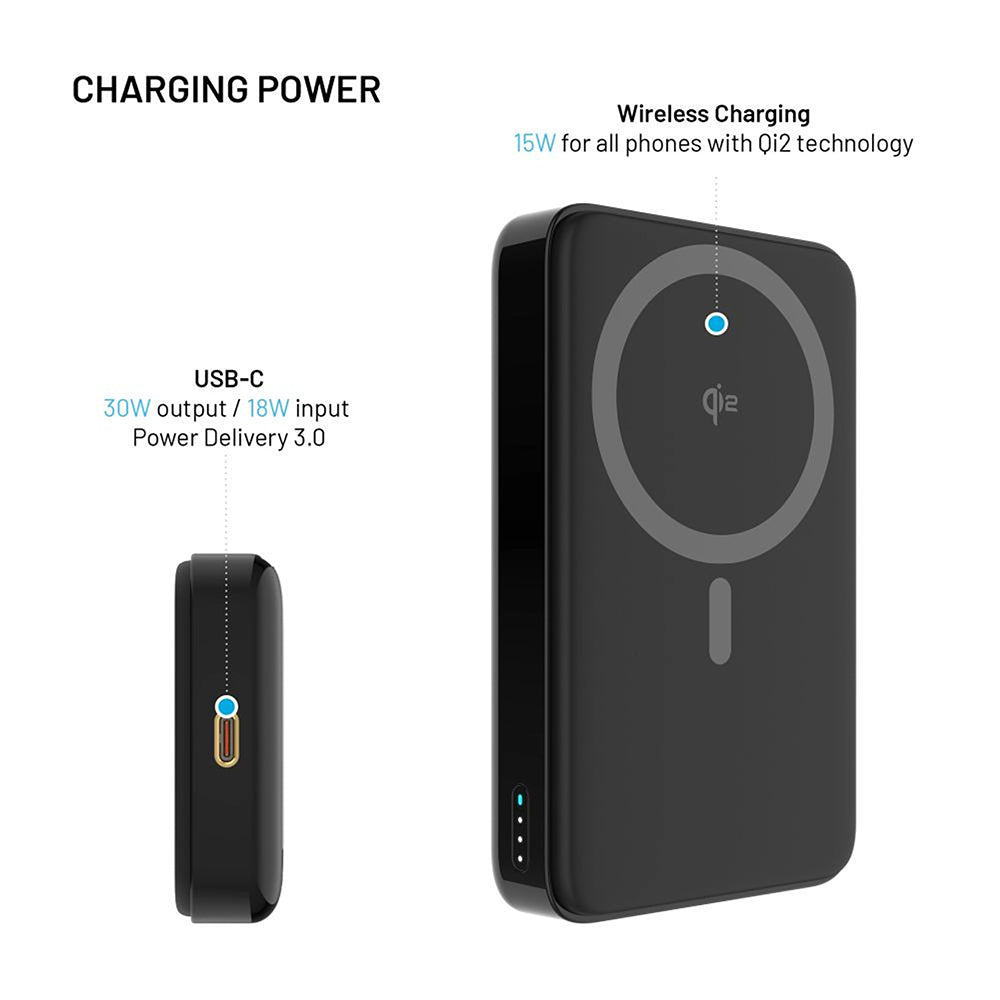 Externí bezdrátová baterie Fixed MagZen 10 Pro, 10000mAh, 30W, PD + FQI, 1 x QI - 1 x USB-C, černá