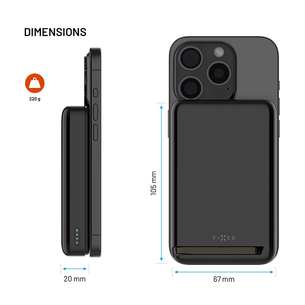 Externí bezdrátová baterie Fixed MagZen 10 Pro, 10000mAh, 30W, PD + FQI, 1 x QI - 1 x USB-C, černá