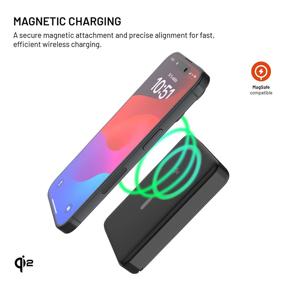 Externí bezdrátová baterie Fixed MagZen 10 Pro, 10000mAh, 30W, PD + FQI, 1 x QI - 1 x USB-C, černá