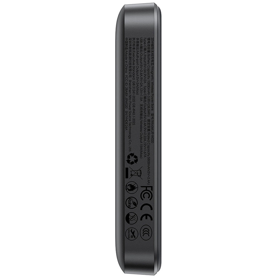 Bezdrátová externí baterie Joyroom JR-W020, 10000mAh, 20W, QC + PD + FQI, 1 x QI - 1 x USB-A - 1 x USB-C, Černá