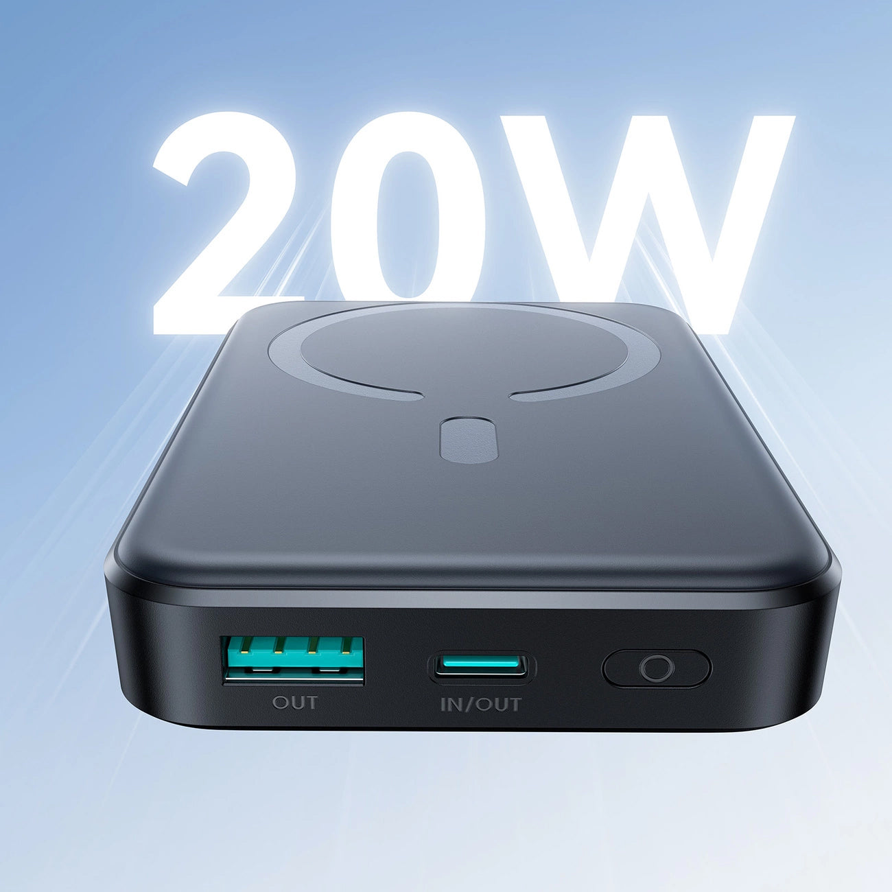 Bezdrátová externí baterie Joyroom JR-W020, 10000mAh, 20W, QC + PD + FQI, 1 x QI - 1 x USB-A - 1 x USB-C, Černá