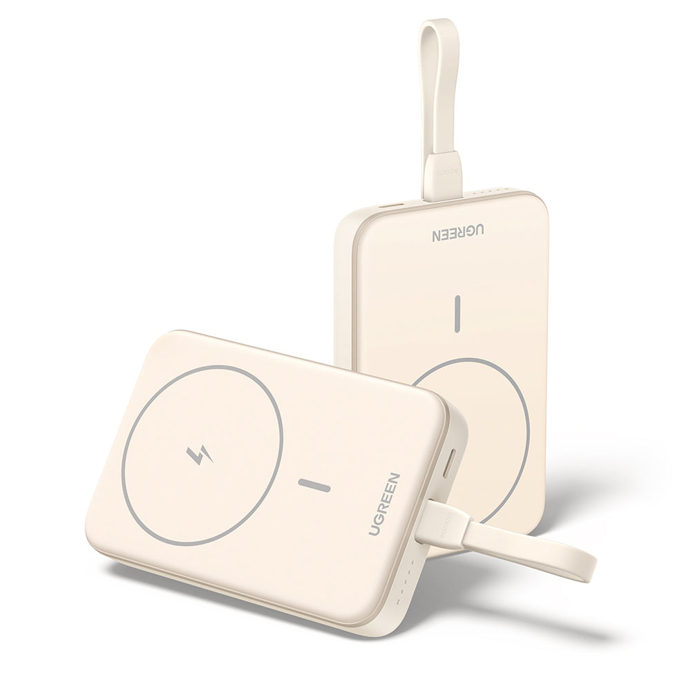 Bezdrátová externí baterie UGREEN PB760, 10000mAh, 20W, PD + FQI, 1 x QI - 1 x USB-C, Béžová