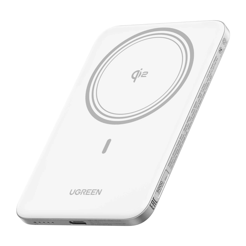 UGREEN PB580 Wireless External Battery (95931B), 5000mAh, 20W, PD + FQI, 1 x QI - 1 x USB-C, White