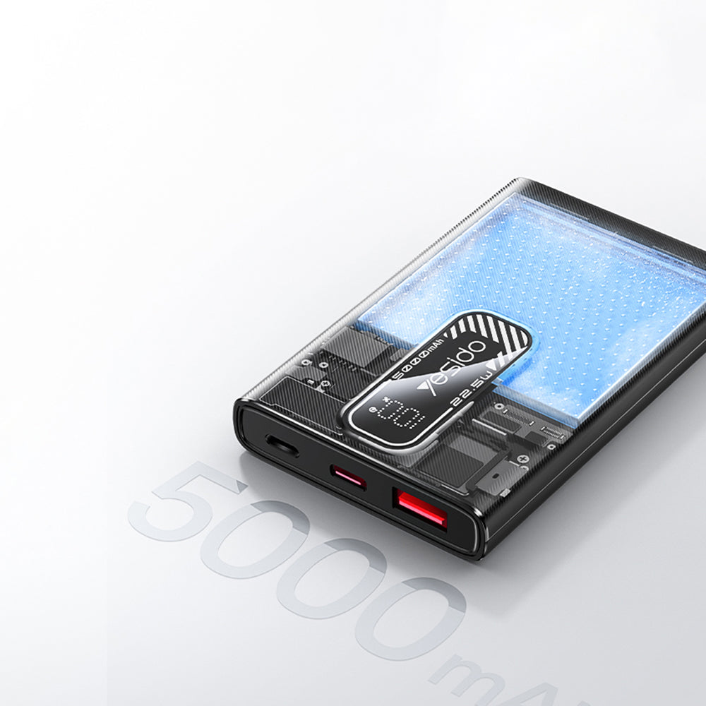 Externí baterie Yesido YP92, 5000mAh, 22.5W, QC + PD, 1 x USB-A - 1 x USB-C, Černá