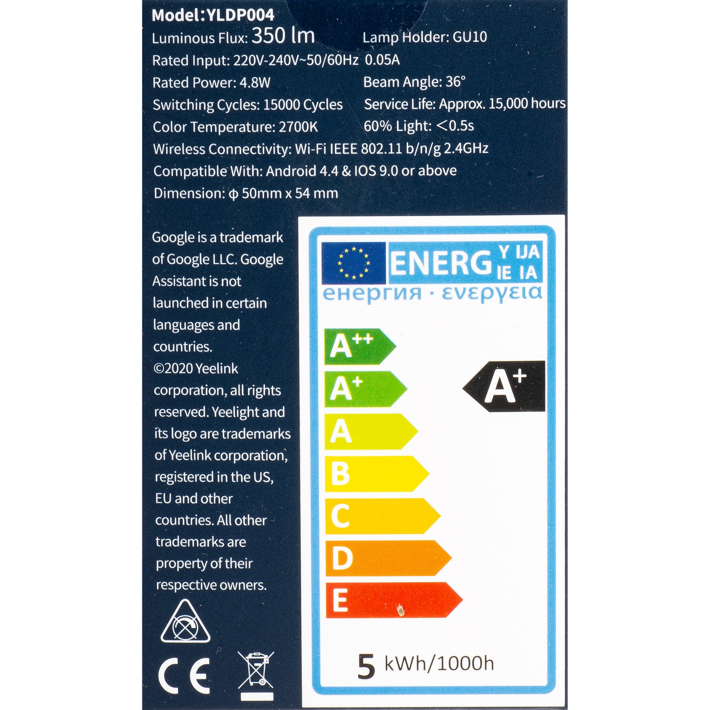 LED žárovka Yeelight W1, Wi-Fi, GU10, 4.8W, 2700K, 350lm YLDP004