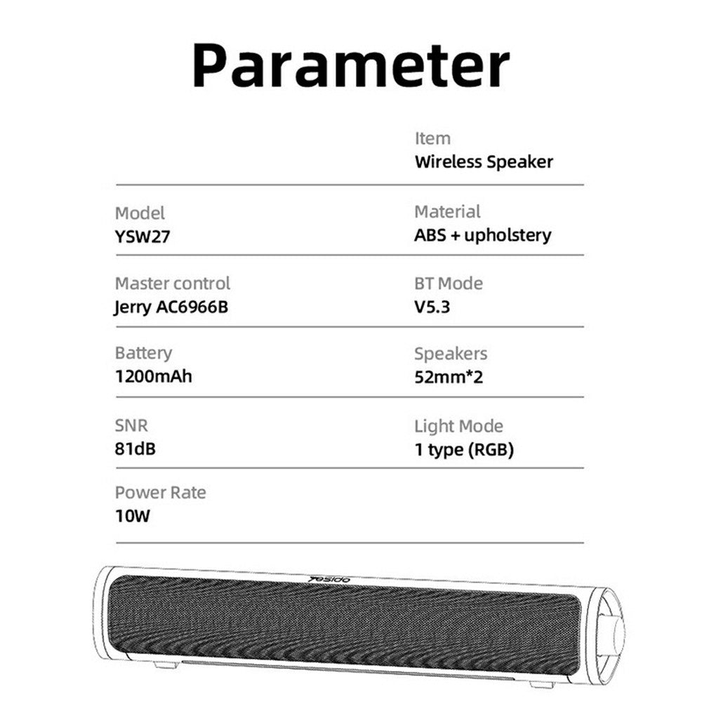Bluetooth reproduktor Yesido YSW27, 10W, RGB, Černá