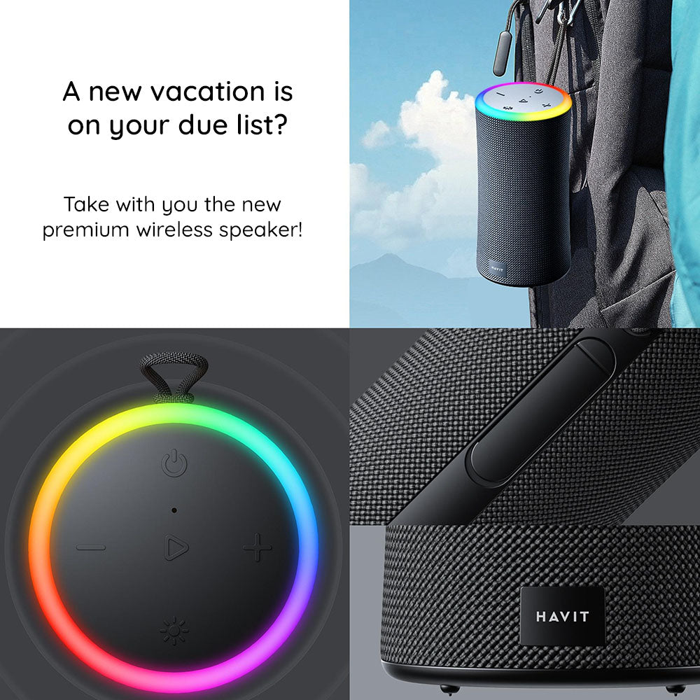 Přenosný Bluetooth reproduktor HAVIT SK833BT, 2 x 10W, RGB, voděodolný, černý