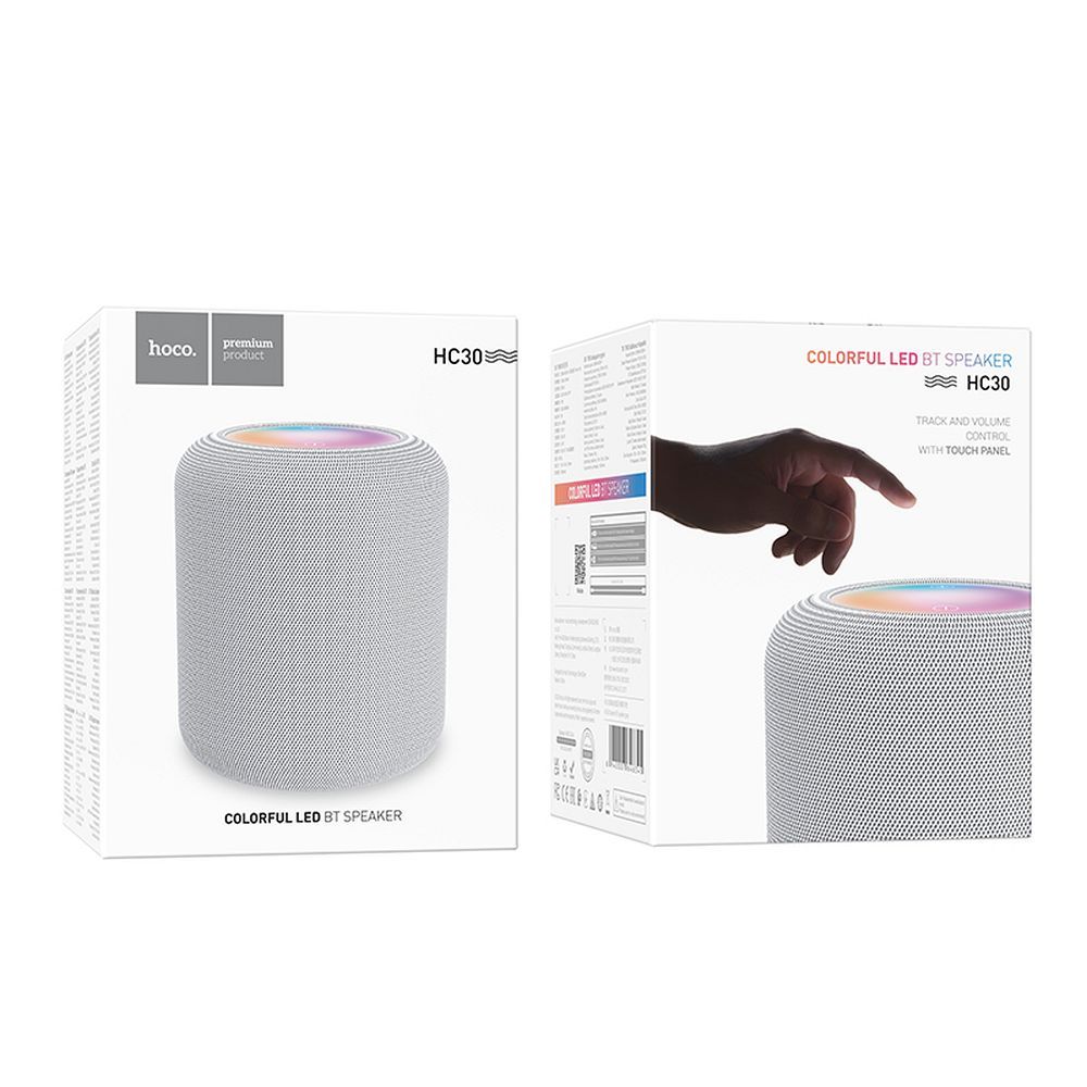 Přenosný Bluetooth reproduktor HOCO HC30, 5W, TWS, RGB, šedý