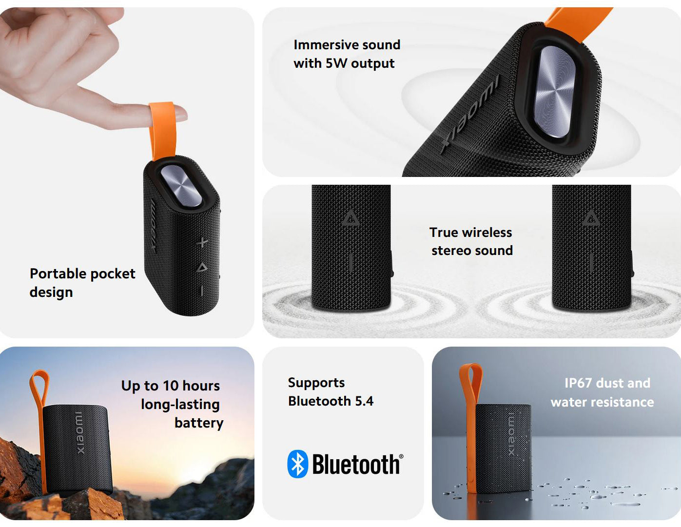 Přenosný Bluetooth reproduktor Xiaomi Sound Pocket, 5W, vodotěsný, černý QBH4269GL