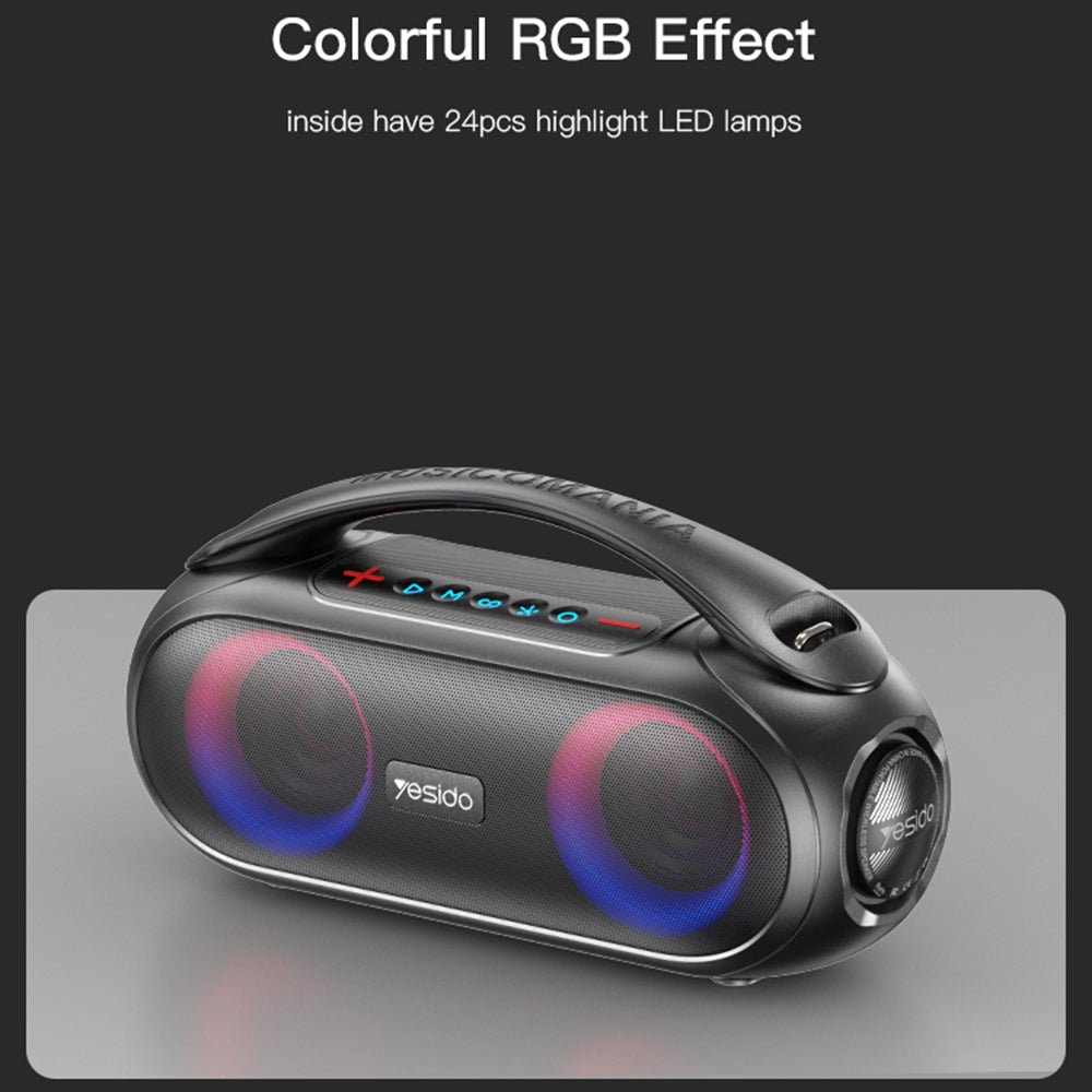 Yesido YSW19 Portable Bluetooth Speaker, 40W, RGB, Waterproof, Black