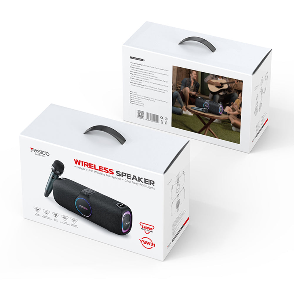 Bluetooth reproduktor Yesido YSW21 Karaoke, 120W, RGB, vodotěsný, černý