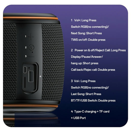 Přenosný Bluetooth reproduktor Yesido YSW40, 8W, RGB, černý