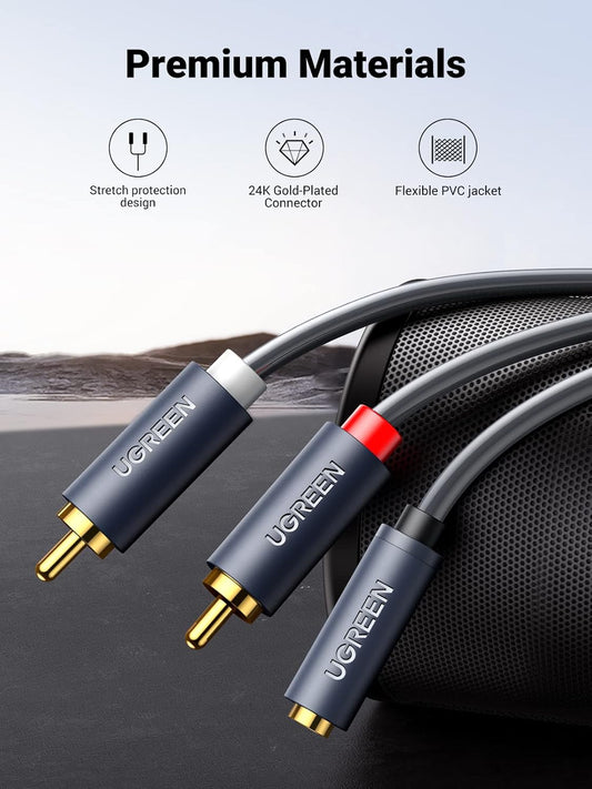 Audio kabel 3,5 mm - 2 x RCA UGREEN AV102, 1 m, šedý