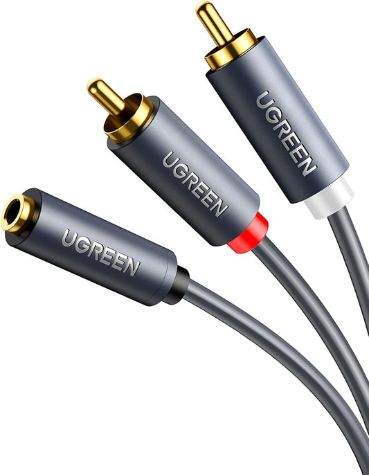 Audio kabel 3,5 mm - 2 x RCA UGREEN AV102, 1 m, šedý